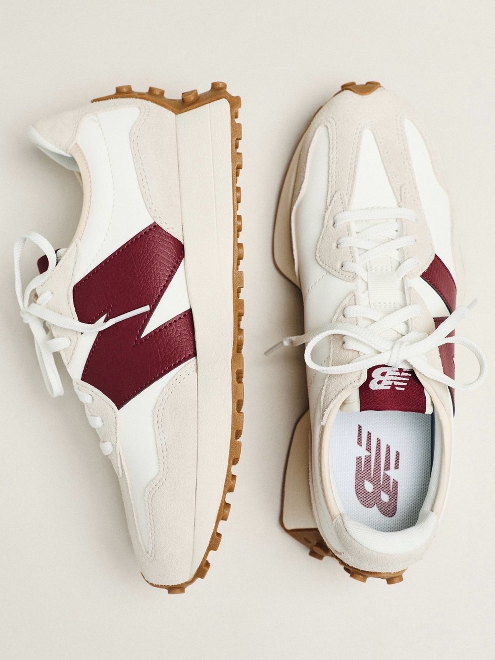 New Balance Women's 327 Moonbeam/Burgundy Sneakers Size 8